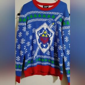 Legend of Zelda Men's Ugly Christmas Sweater Size XL Hylian Shield Sword Adults